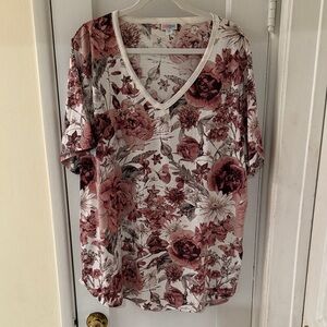 LuLaRoe Pink and Cream Floral V-Neck Top